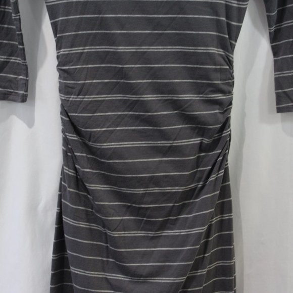 Athleta Grey Striped Side Ruched 3/4 Sleeve Midi Dress - Picture 3 of 9